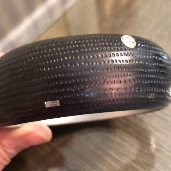 Vintage Black Textured Acrylic Bangle with Cut Glass Rhinestones 9”, approx - Picture 7 of 15